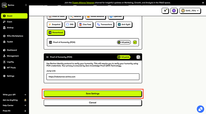 Verify and save settings