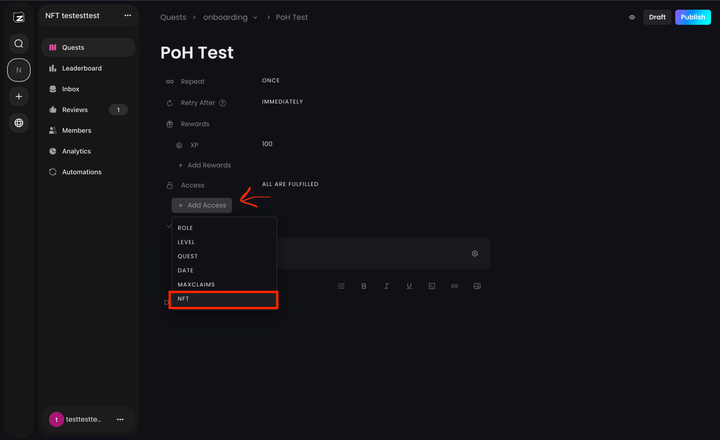 NFT access condition